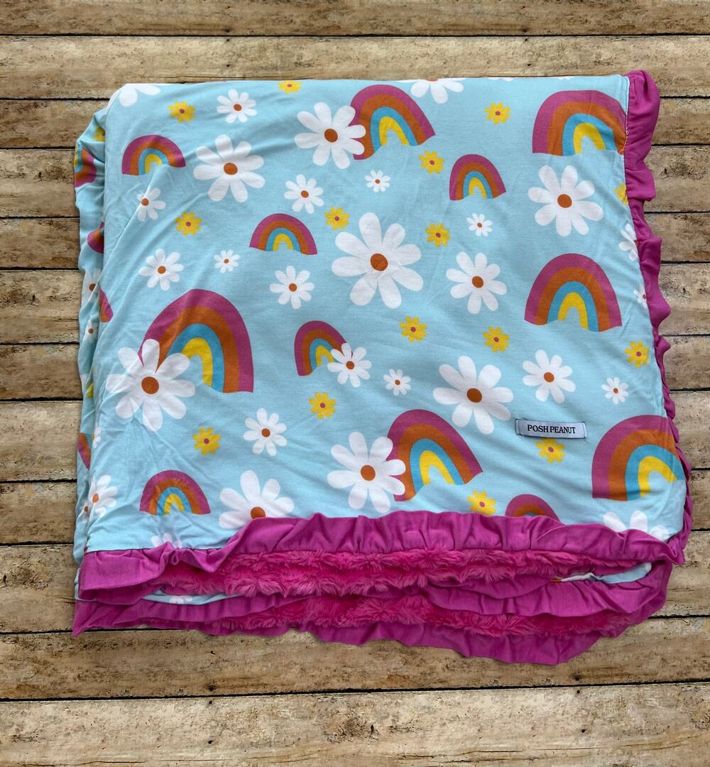 Posh Peanut Dancing Daisies Minky Luxette Bamboo Patoo Blanket 35x35"